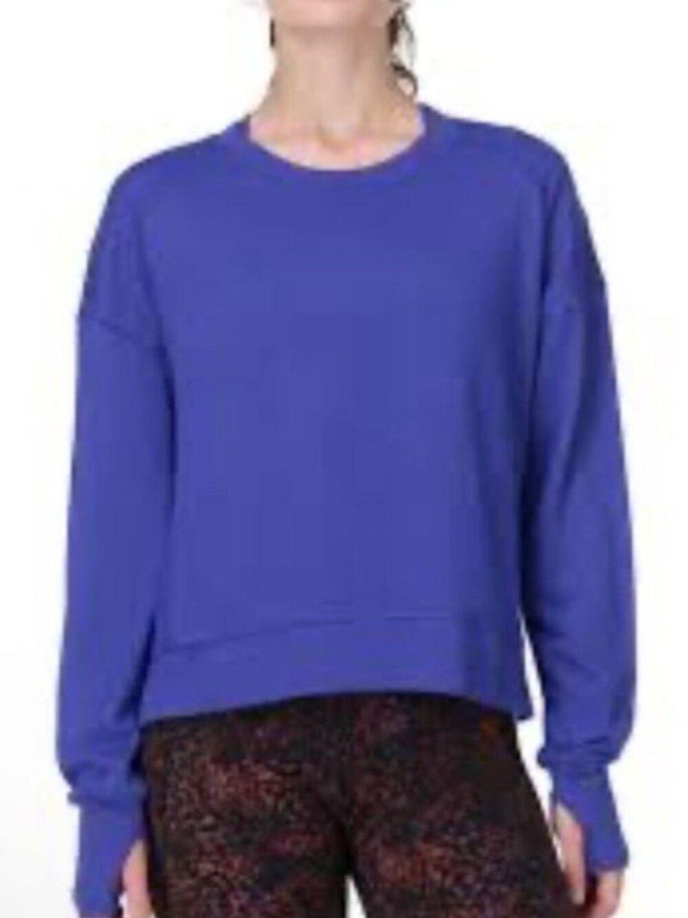Sweaty Betty After Class Sweatshirt Sz L 8 Blue Cropped Thumbhole Pullover